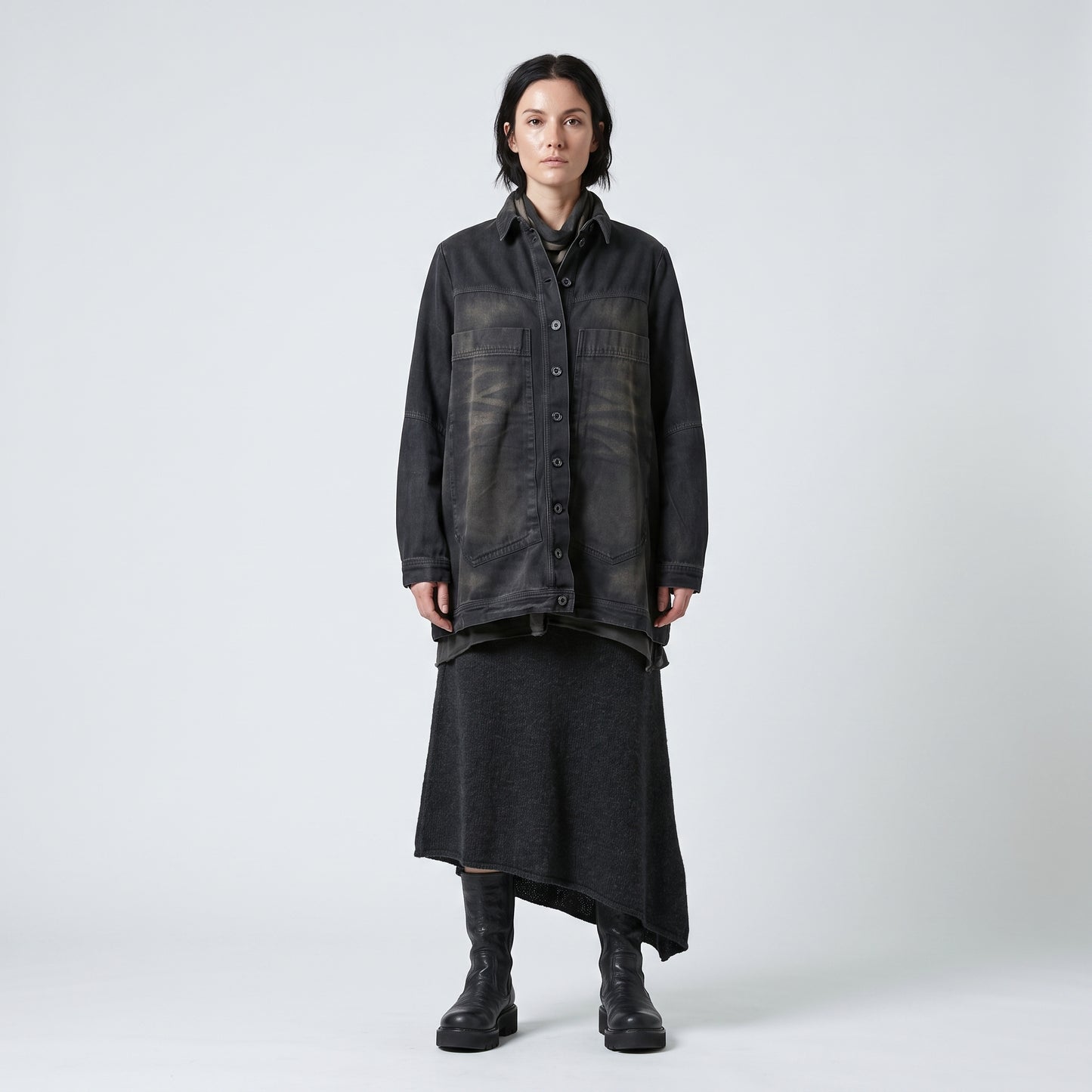 Distressed Washed Denim Overshirt