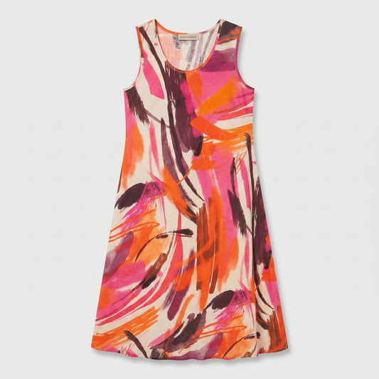 Abstract Print Sleeveless Linen Dress