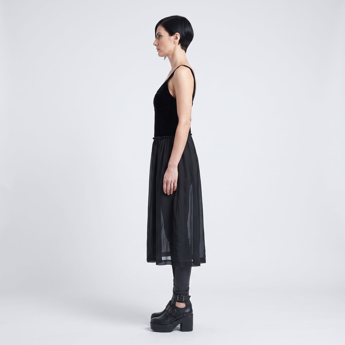 Black Velvet Corset Midi Dress