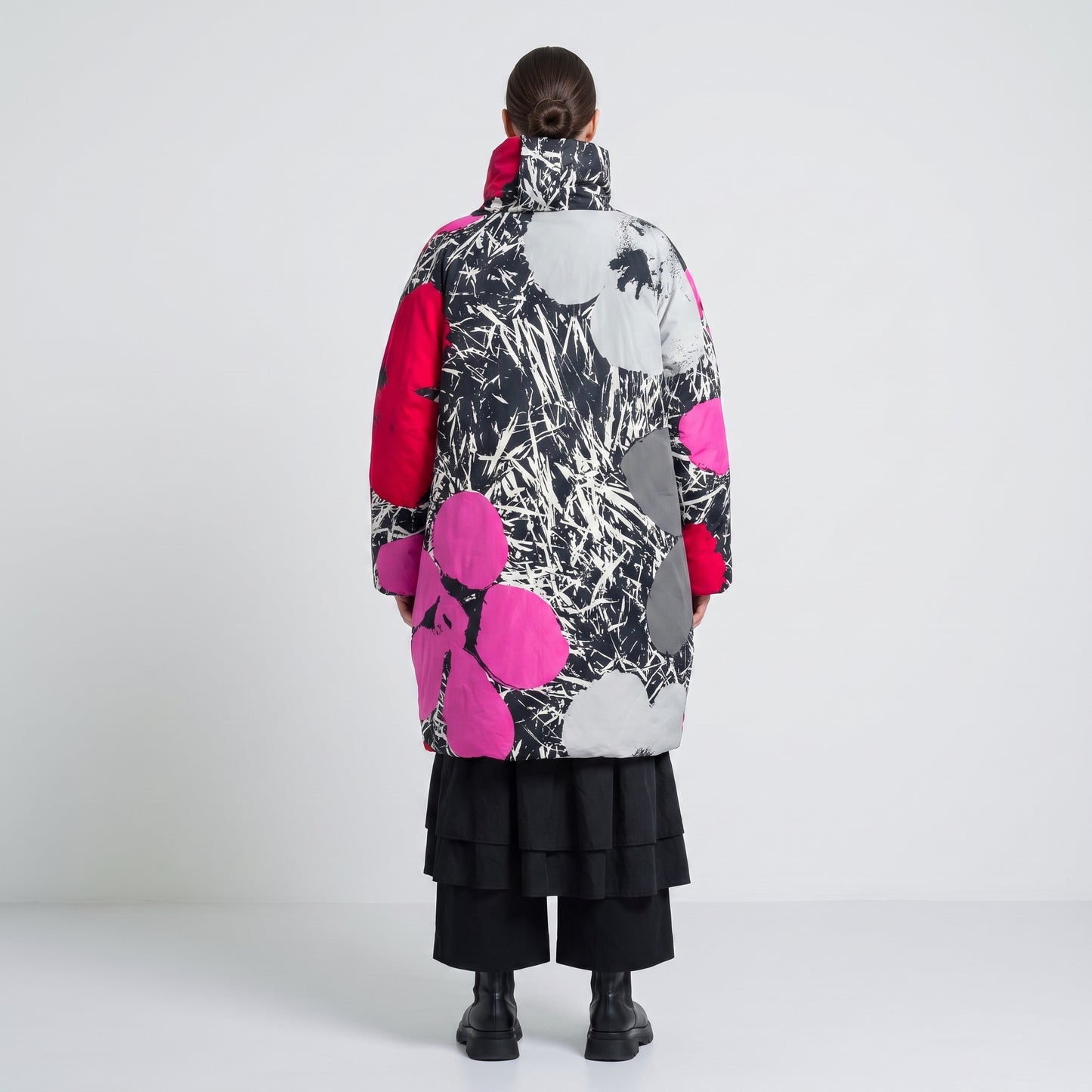 Abstract Floral Print Puffer Jacket