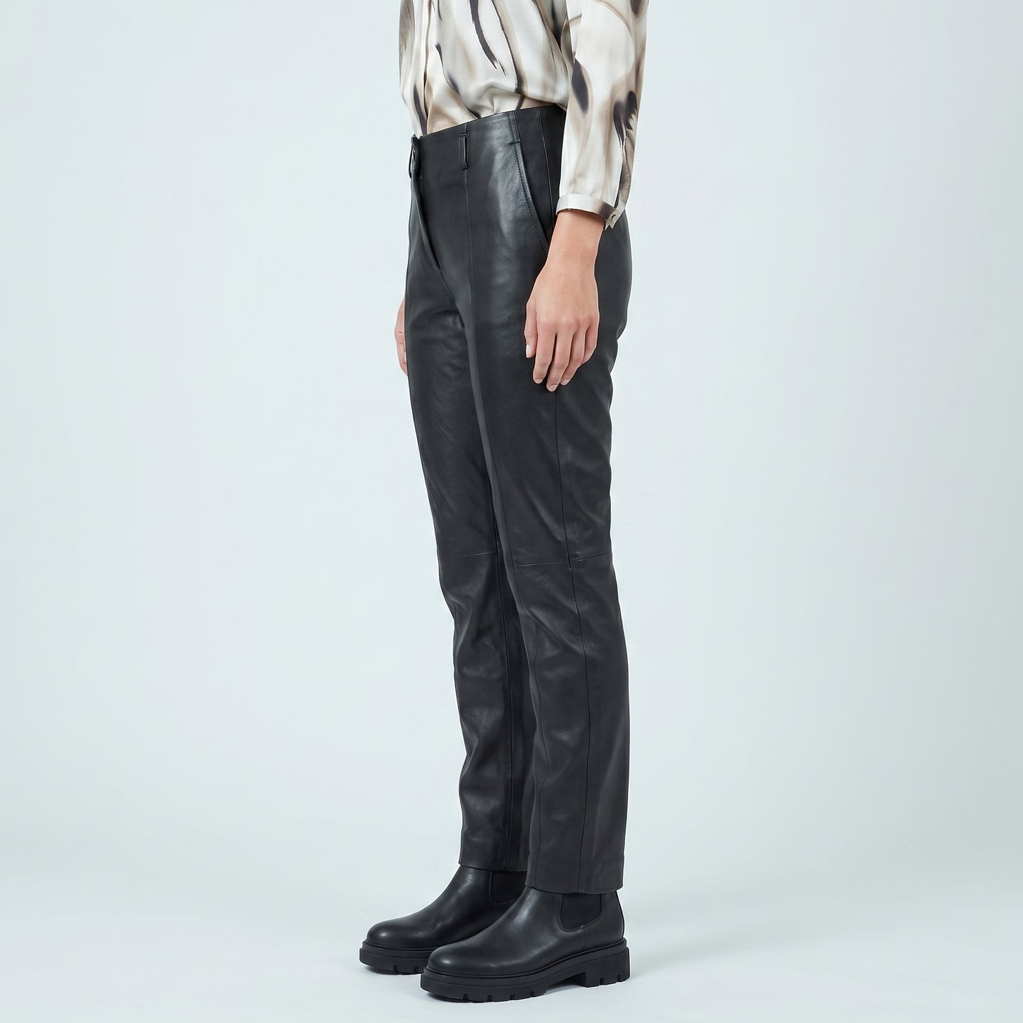 Sleek Paneled Leather Trousers