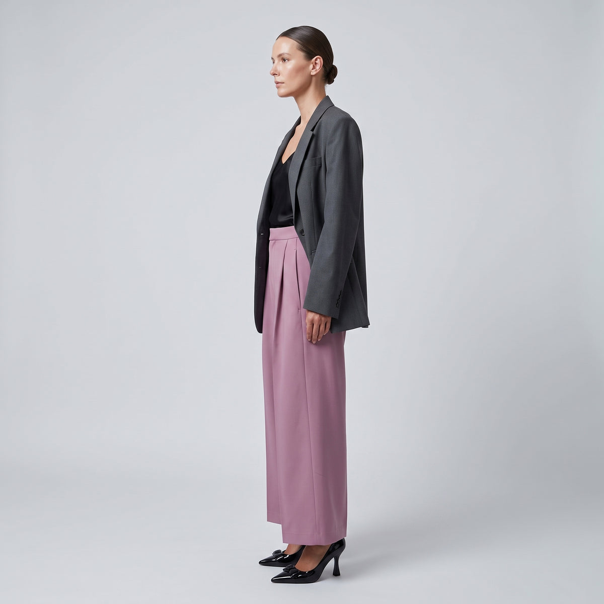 Pleated High-Rise Wide-Leg Trousers