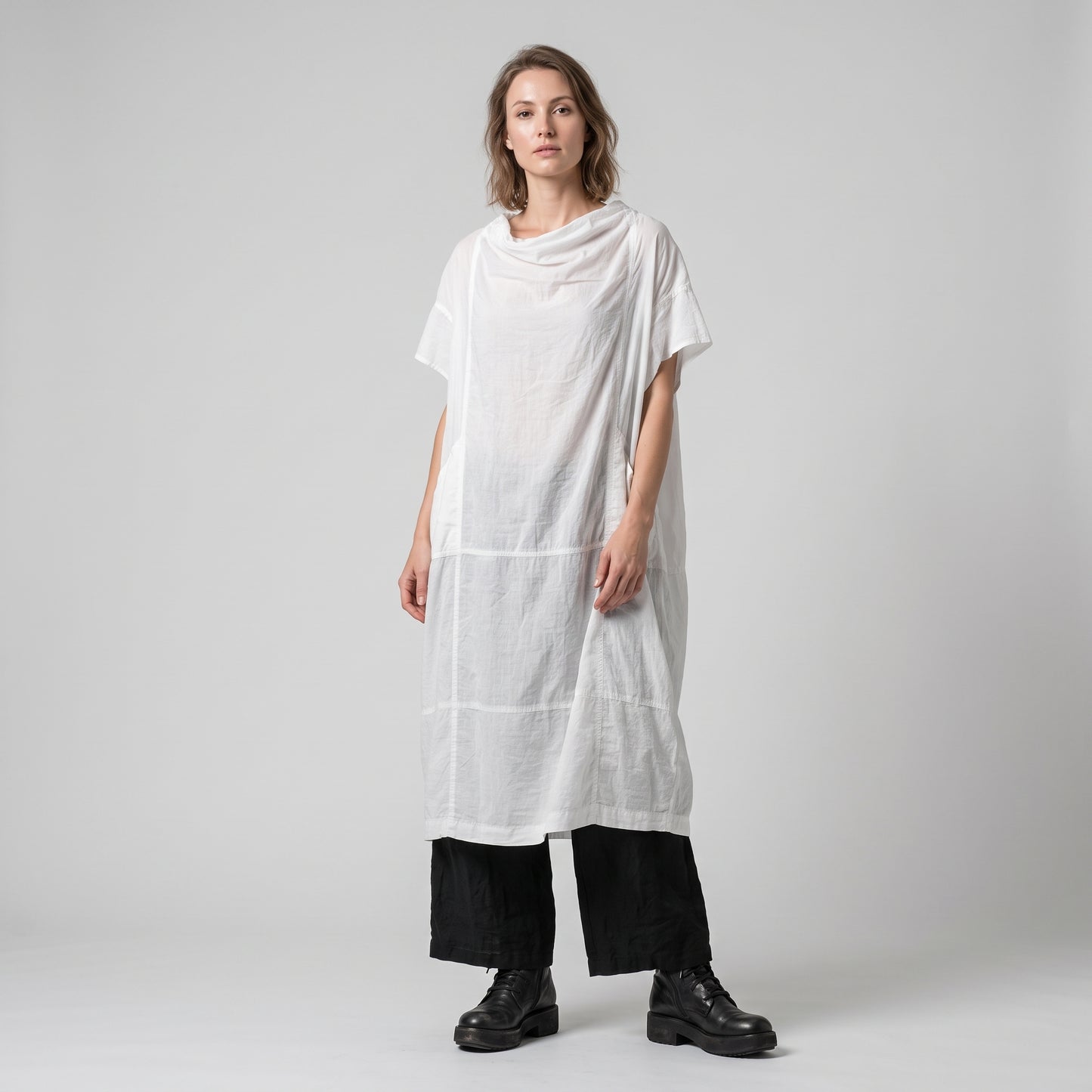 Draped Cowl Neck Cotton Dress