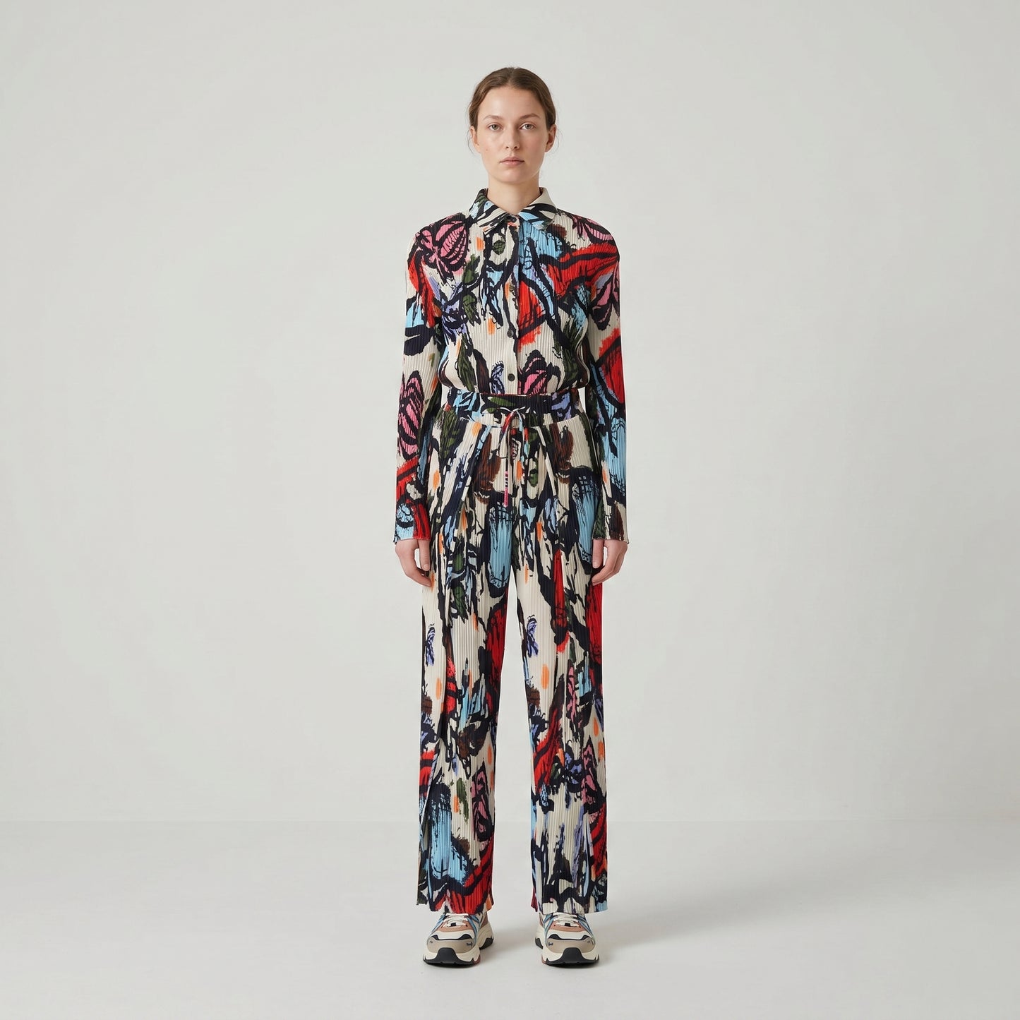 Abstract Printed Pleated Trousers