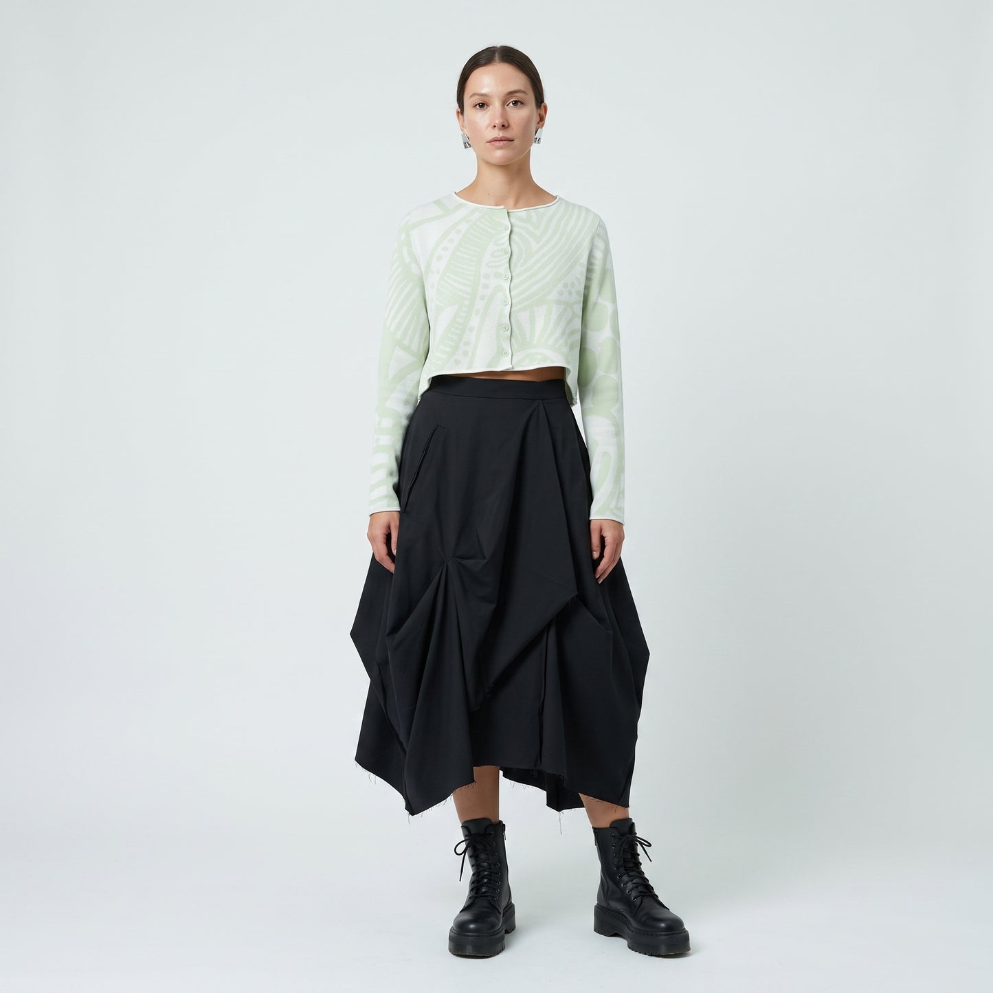 Abstract Print Cropped Cardigan