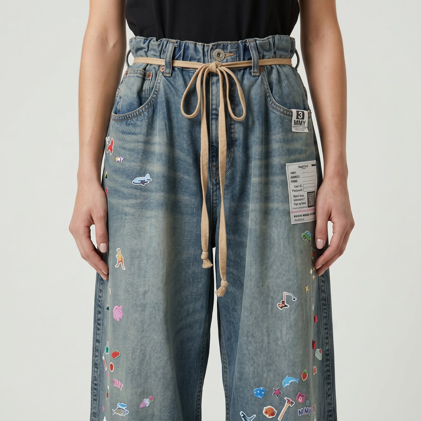 Embroidered Wide-Leg Denim Trousers