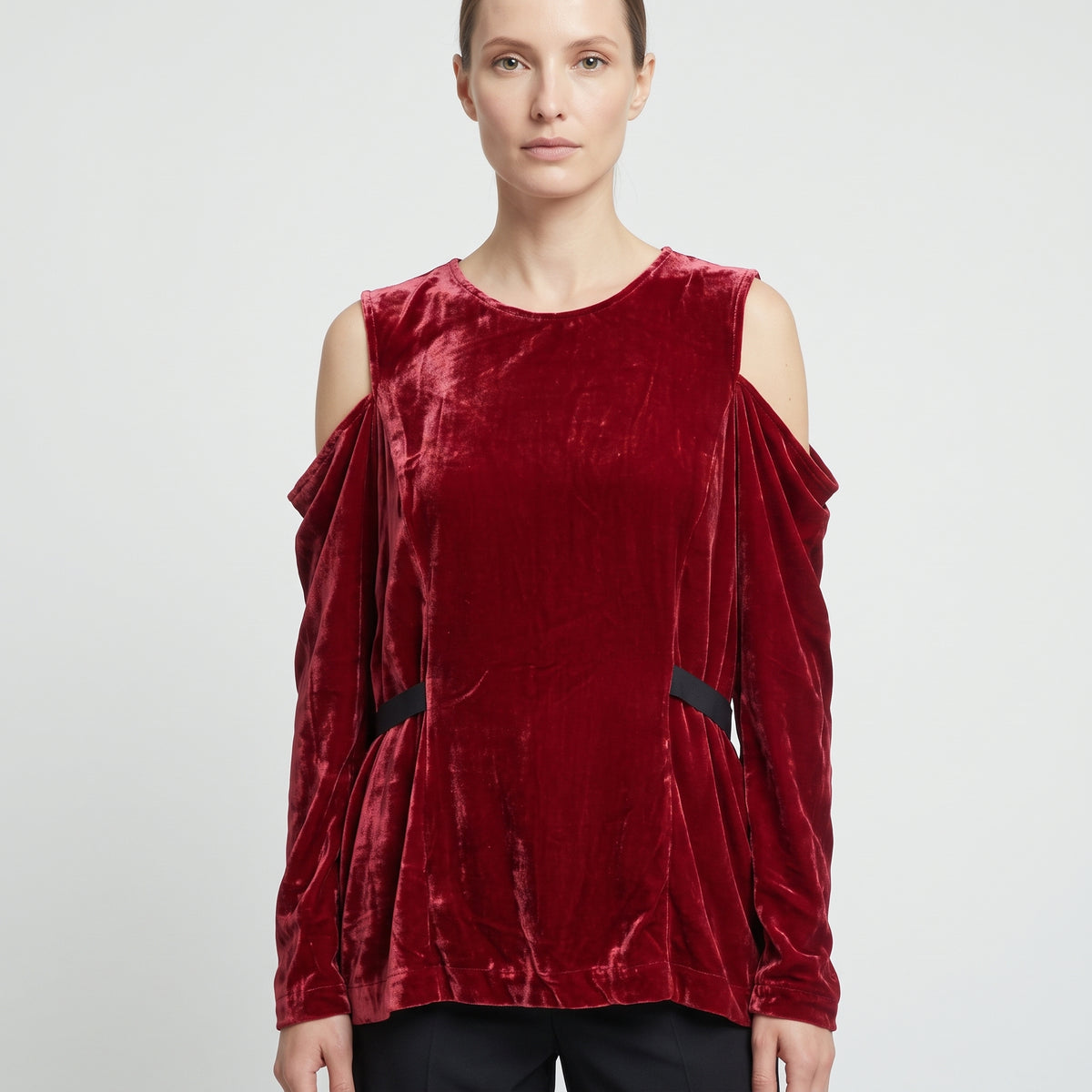 Cold-Shoulder Velvet Peplum Top