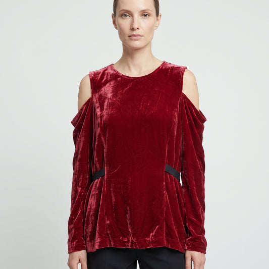 Cold-Shoulder Velvet Peplum Top
