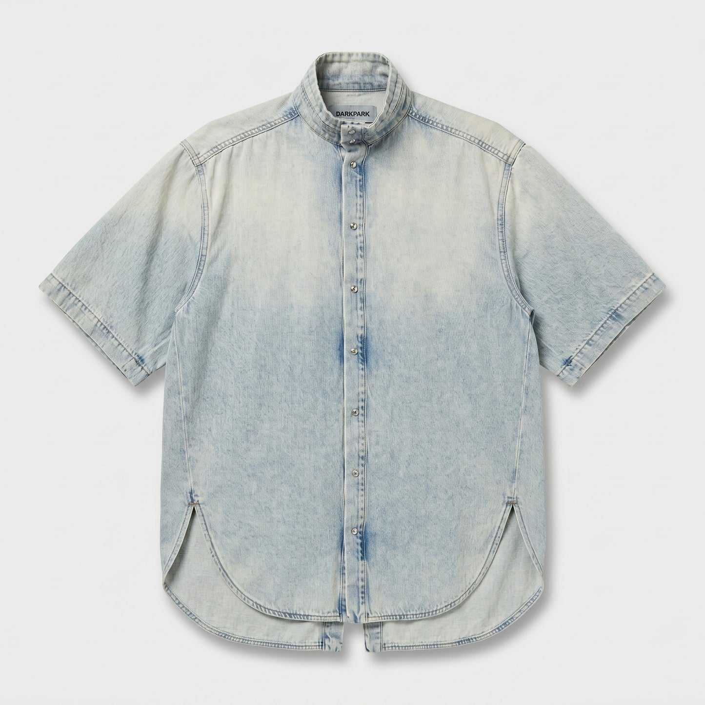Acid Wash Denim Stand-Collar Shirt
