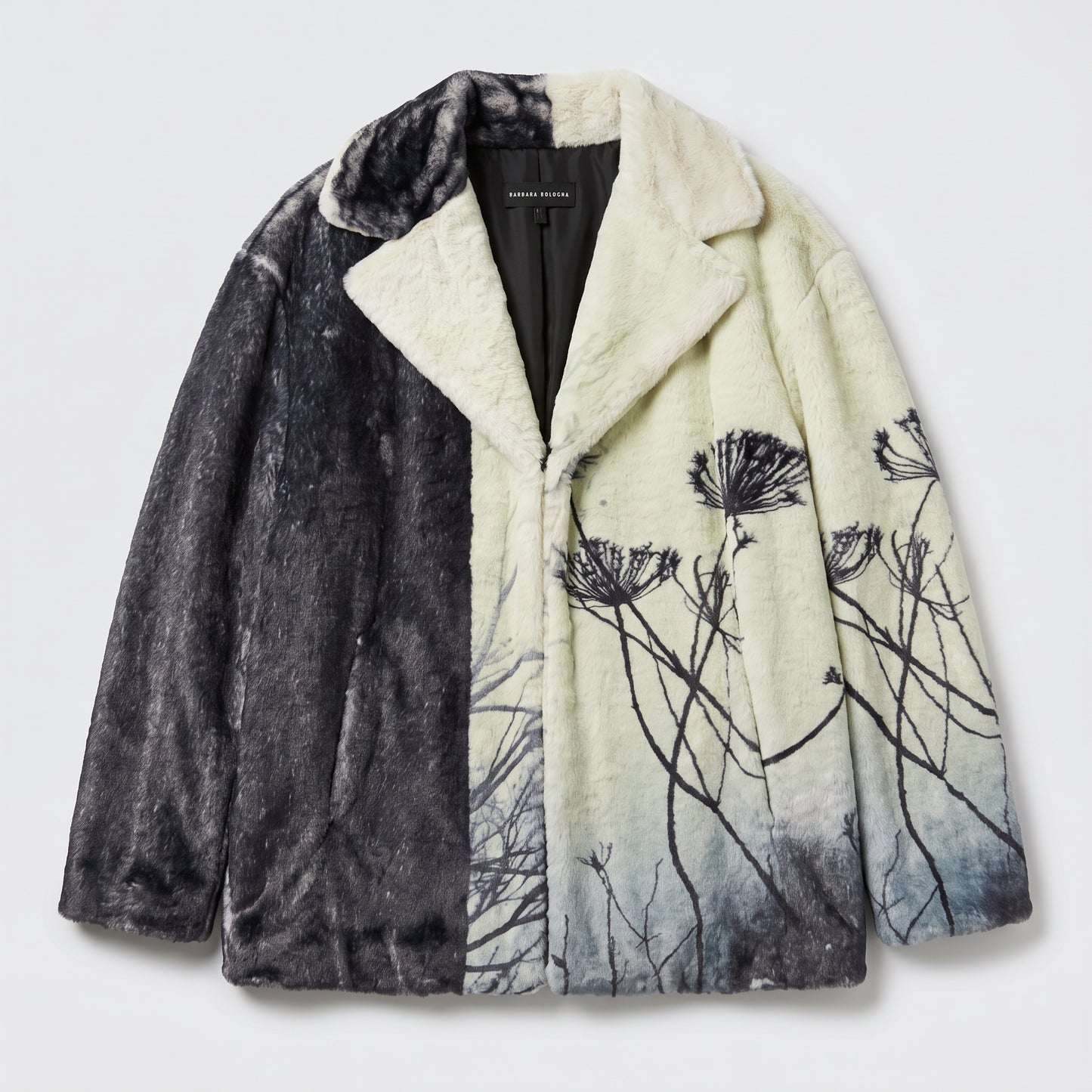Two-Tone Printed Faux Fur Coat