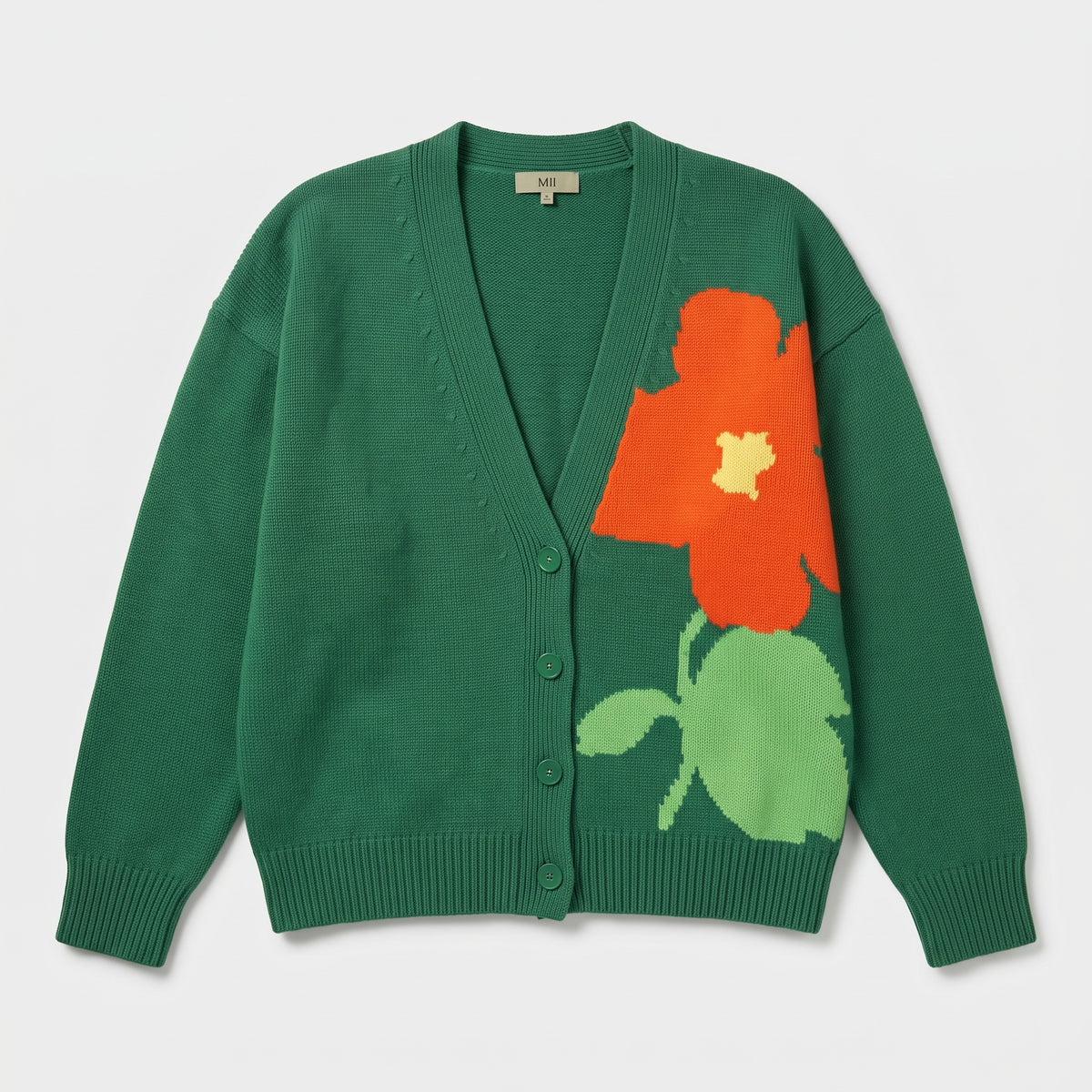 Floral Intarsia V-Neck Cardigan