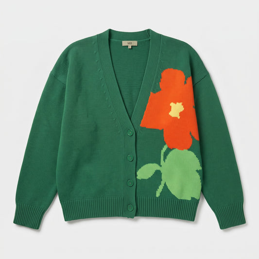 Floral Intarsia V-Neck Cardigan