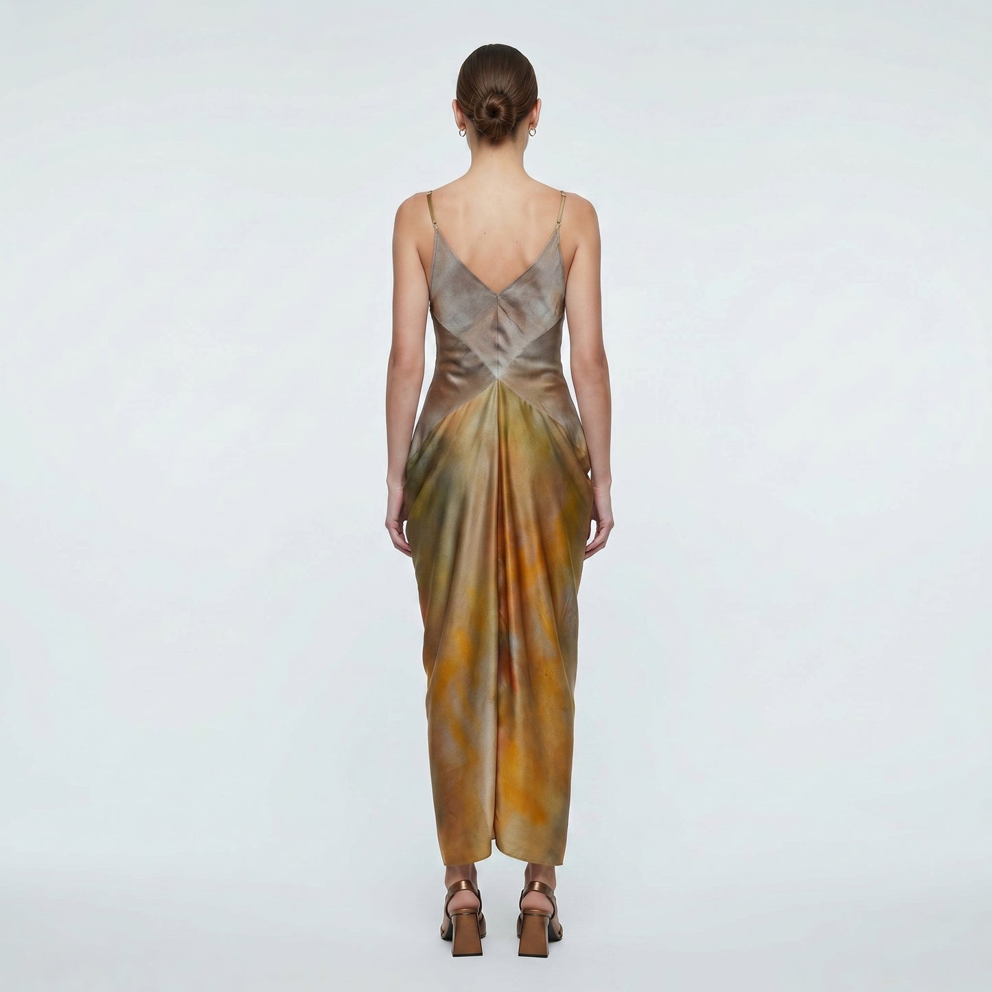 Abstract Print Satin Slip Dress