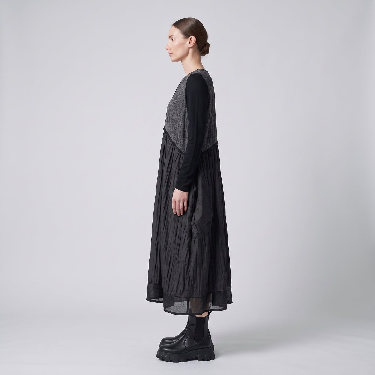 Textured Panel Long Sleeve Dress