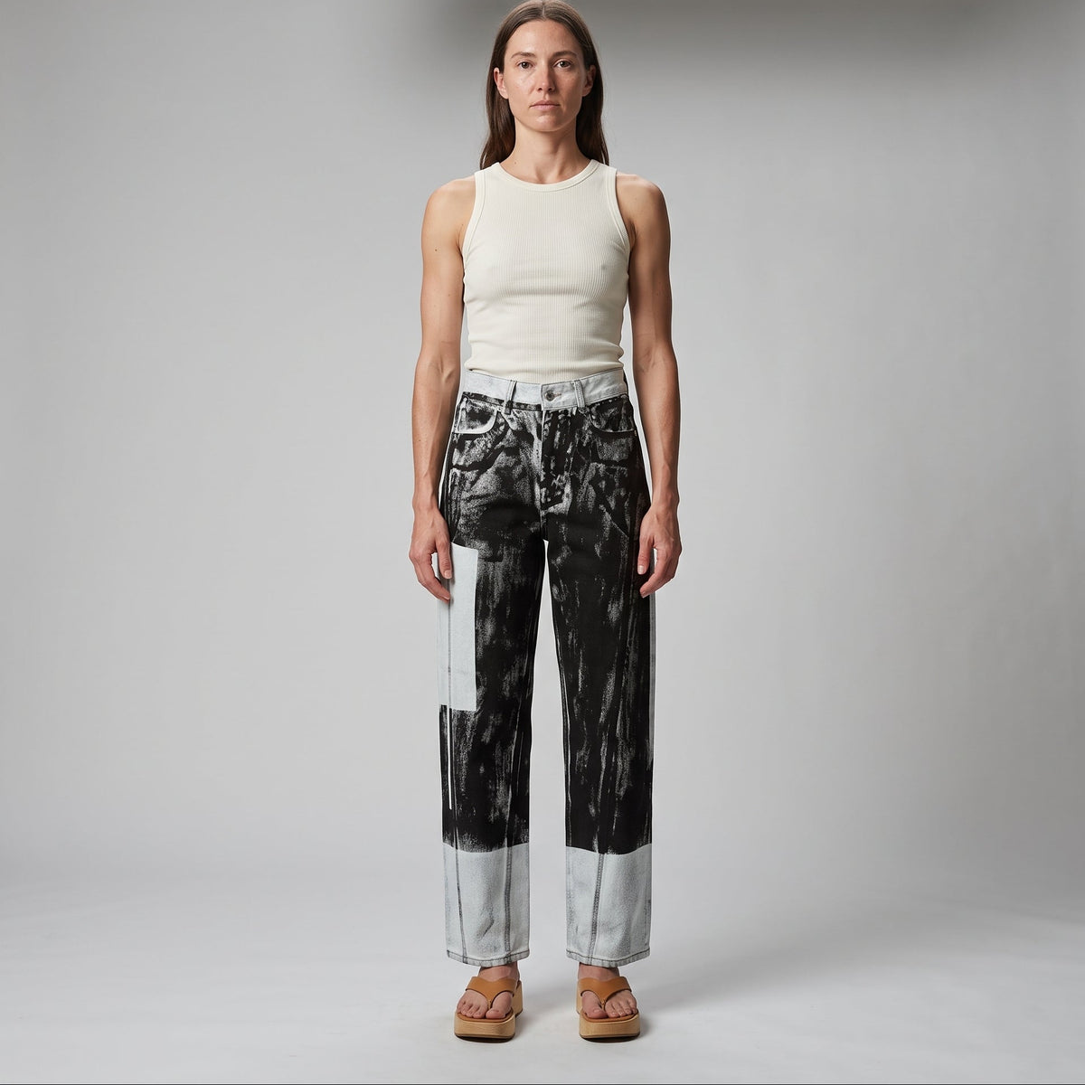 Abstract Print Wide Leg Jeans