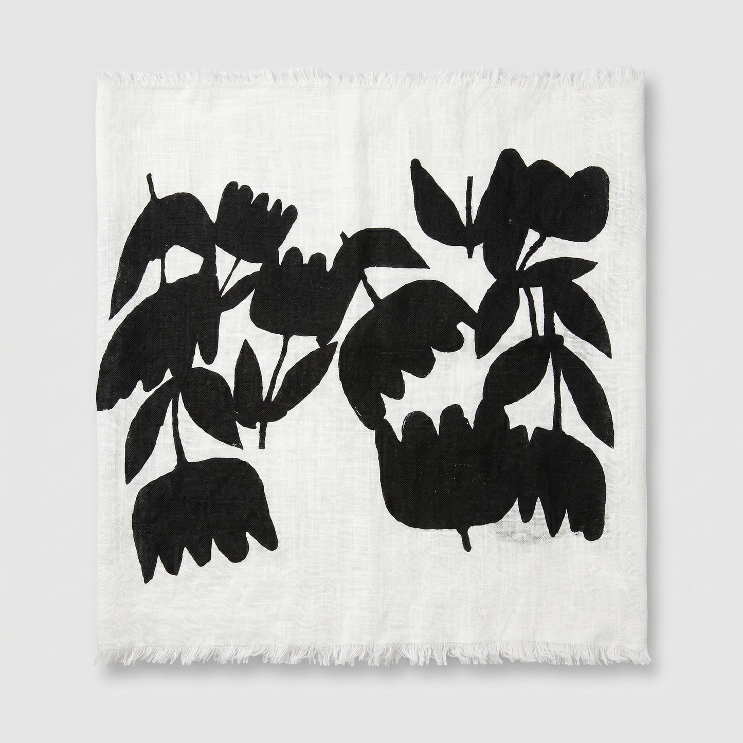 Floral Graphic Fringed Linen Scarf