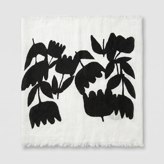 Floral Graphic Fringed Linen Scarf