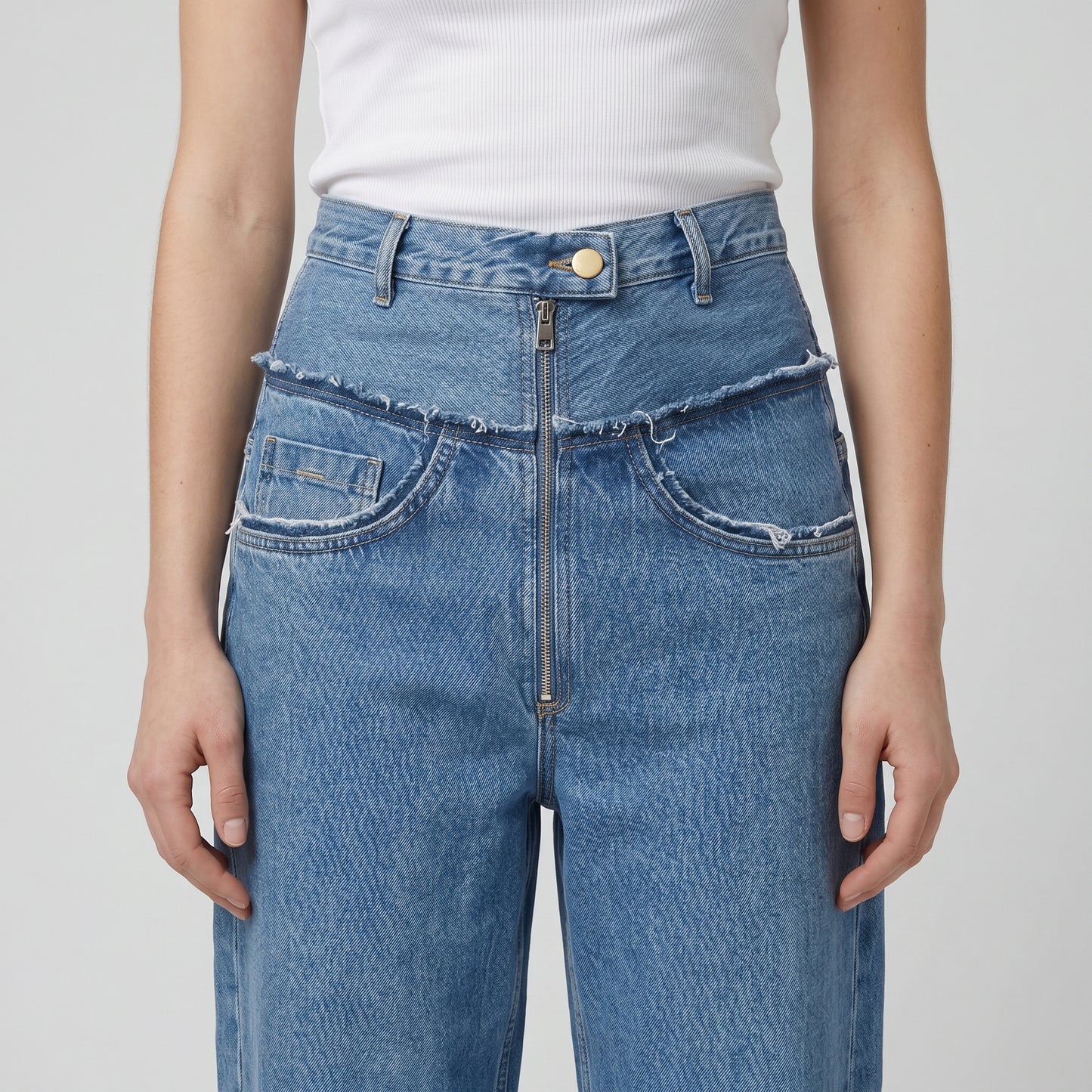 High-Waisted Distressed Denim Jeans