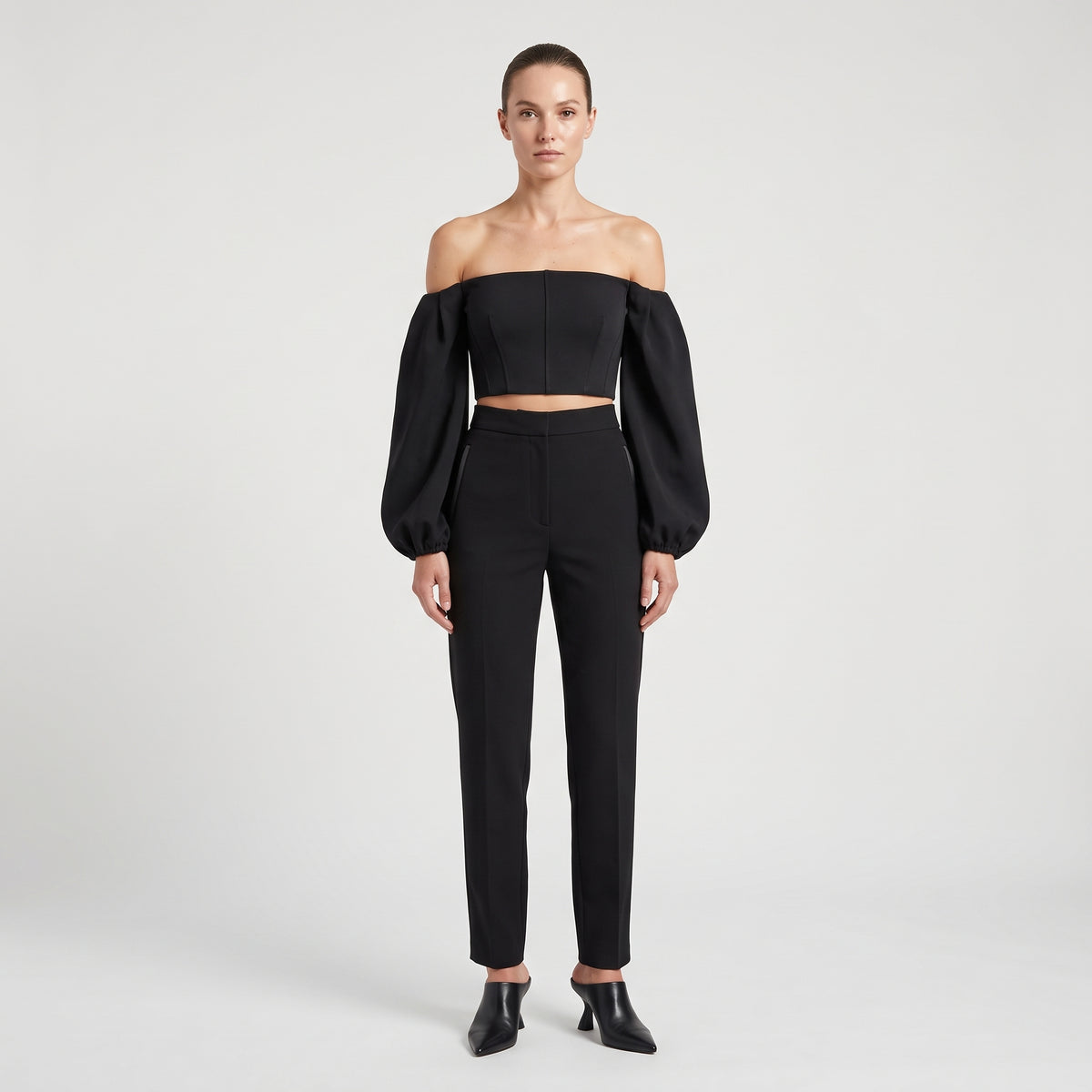Off-Shoulder Long Sleeve Crop Top