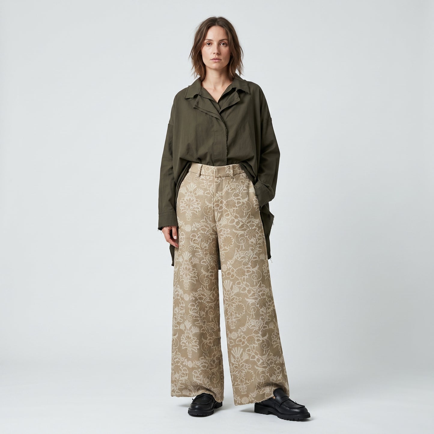 Floral Jacquard Wide Leg Trousers