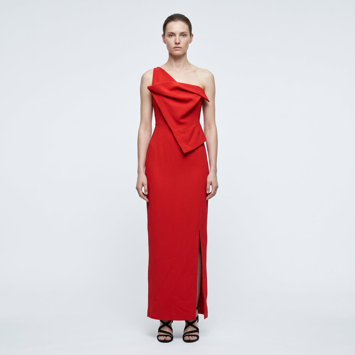 One-Shoulder Sculpted Red Gown