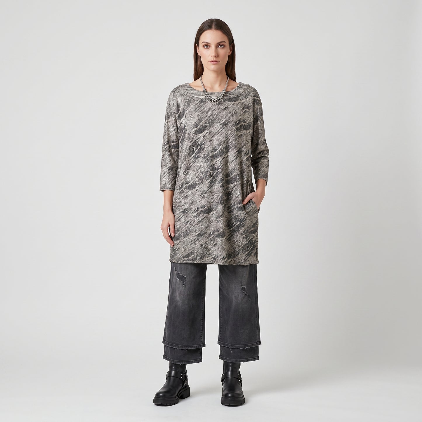 Abstract Print Metallic Jersey Top