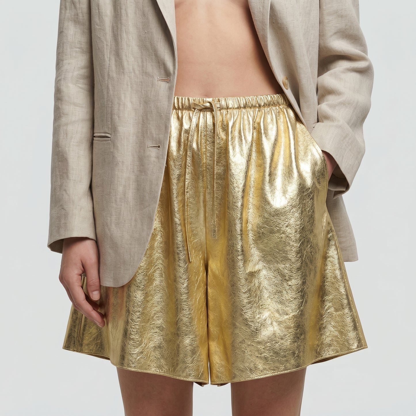 Metallic Gold High-Waist Shorts