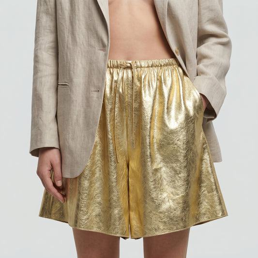 Metallic Gold High-Waist Shorts