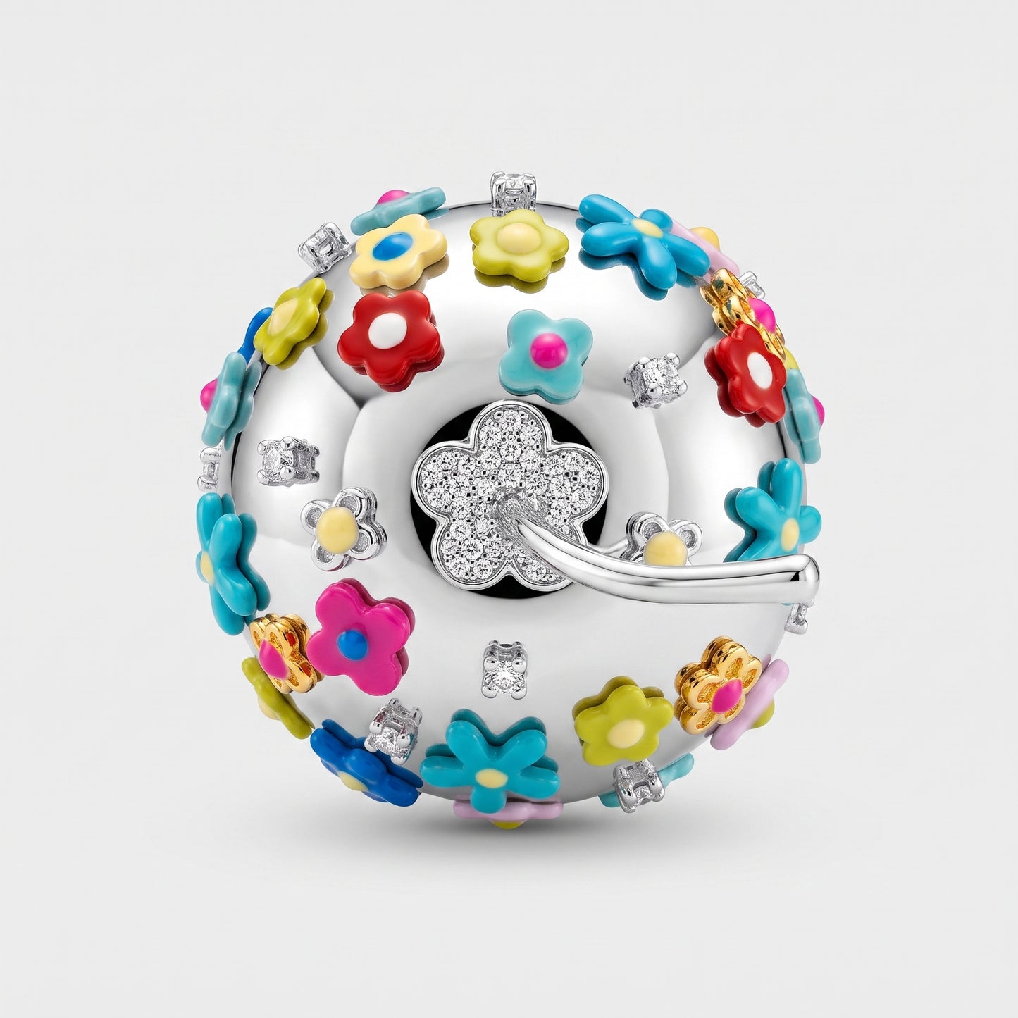 Enamel Floral Silver Charm