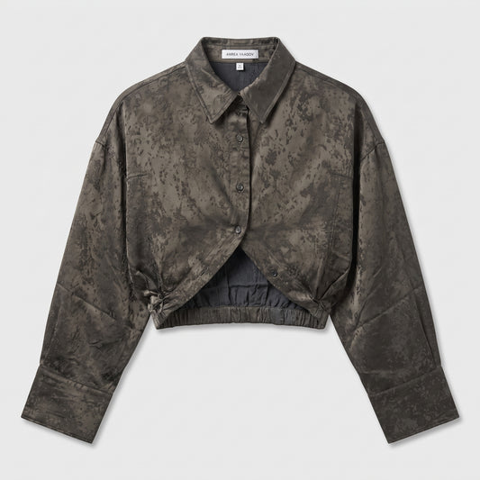 Textured Cropped Button Down Shirt