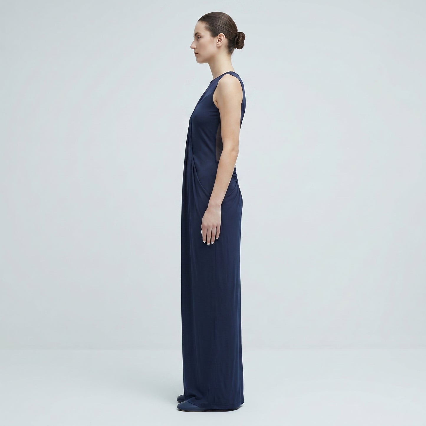 Elegant Draped Mesh Maxi Dress