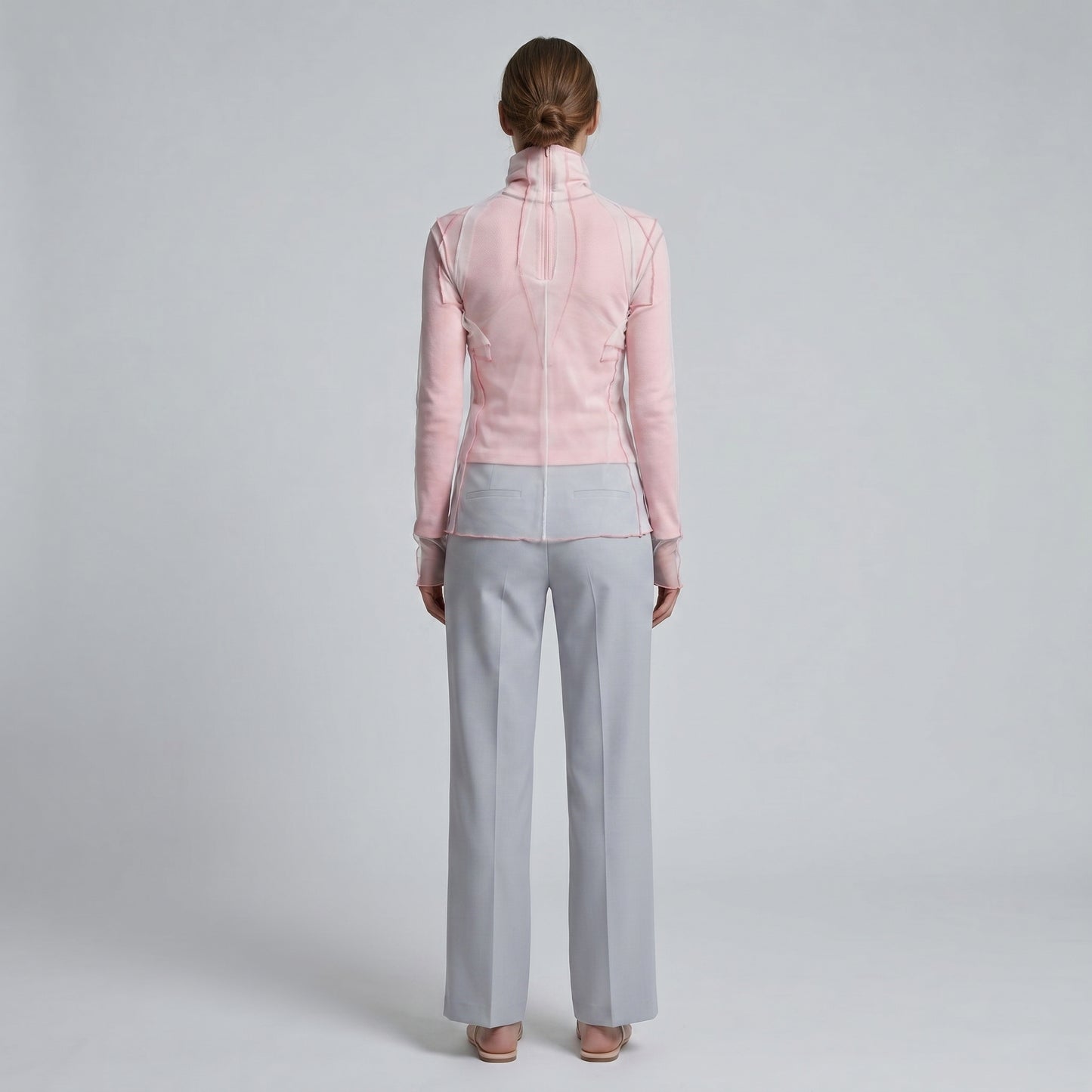 Layered Mesh Pink Turtleneck Top