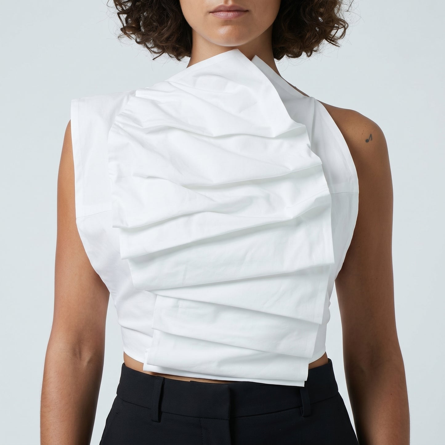 Asymmetric Pleated Tie-Detail Vest