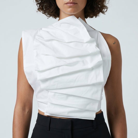 Asymmetric Pleated Tie-Detail Vest