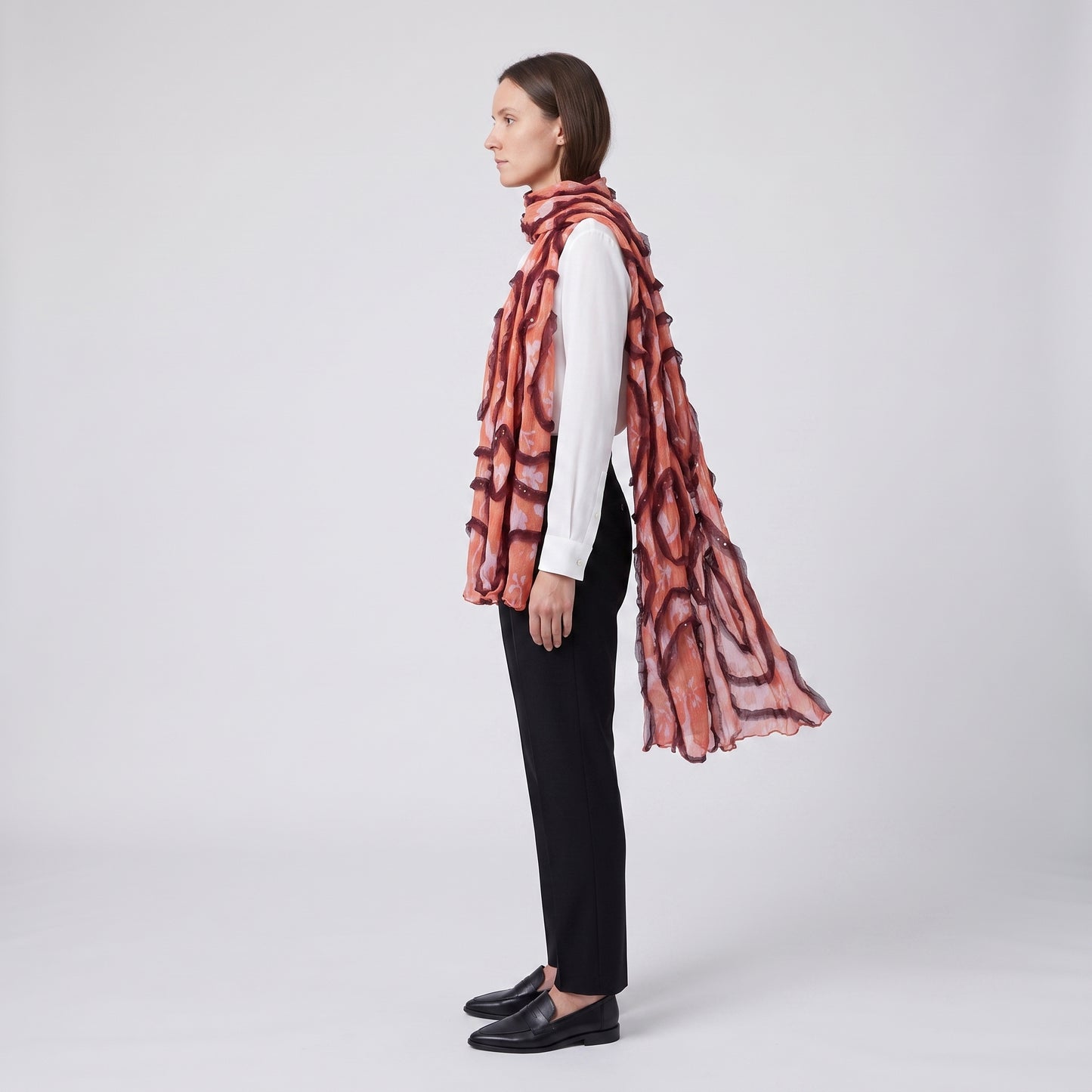 Floral Ruffle Detail Silk Scarf