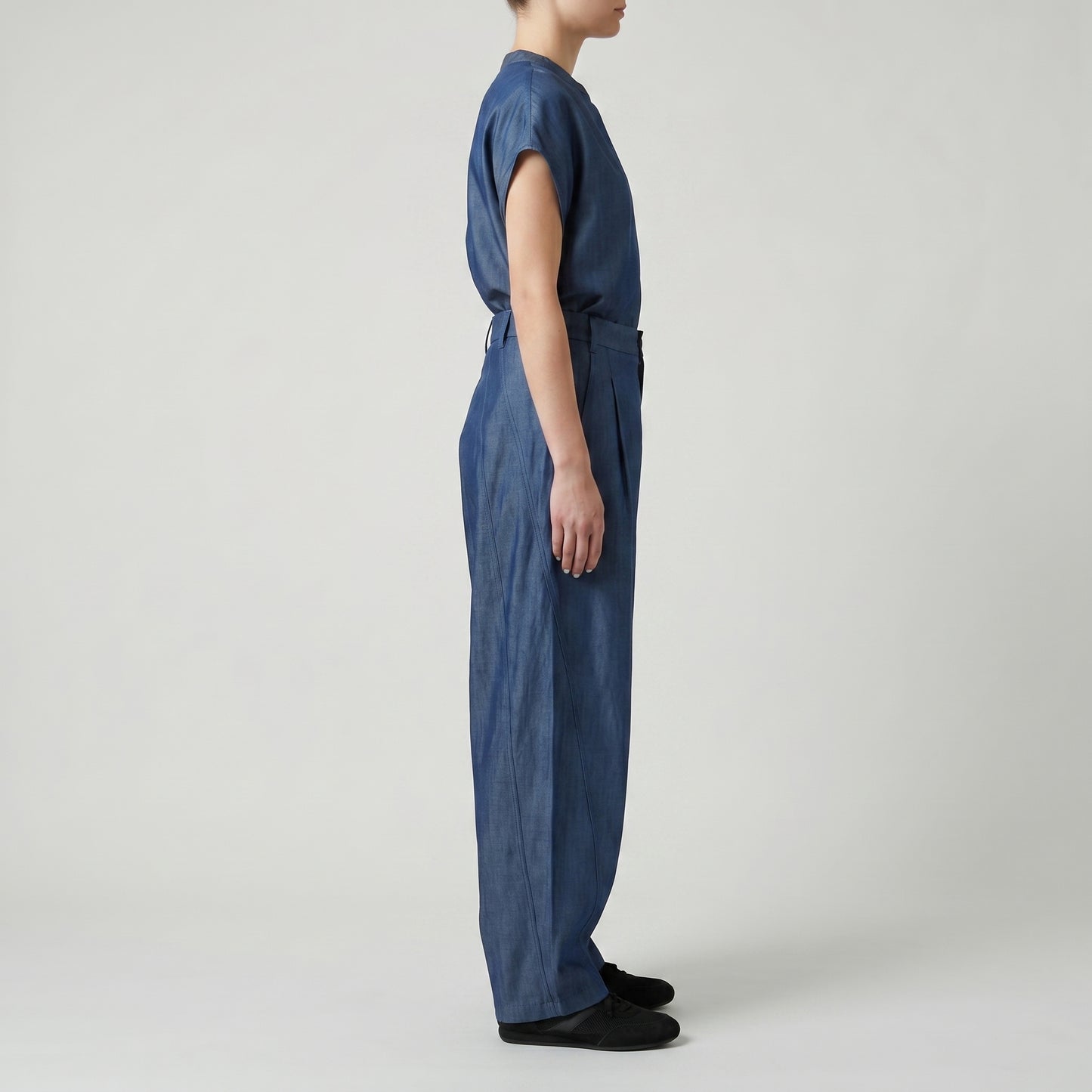 Pleated High-Waisted Denim Trousers