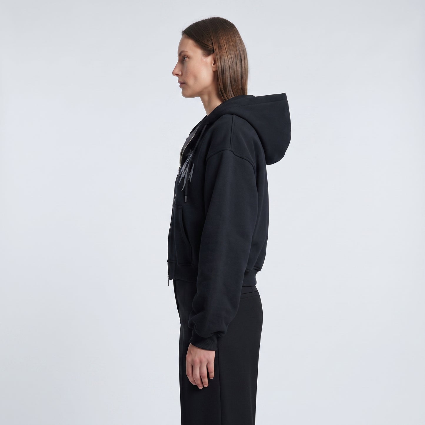 Graphic Zip-Up Cropped Hoodie