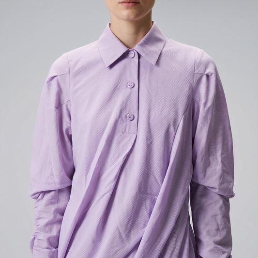 Lavender Ruched Collared Shirt