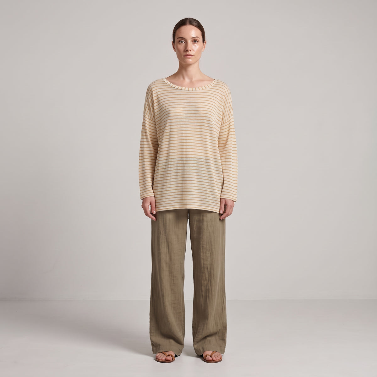 Relaxed Striped Cotton Long-Sleeve Top
