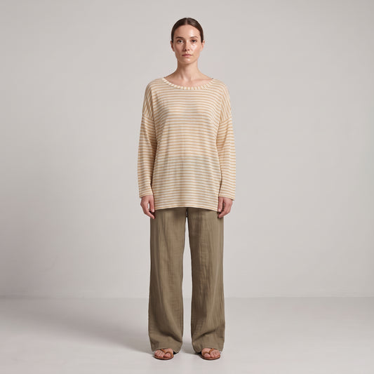 Relaxed Striped Cotton Long-Sleeve Top