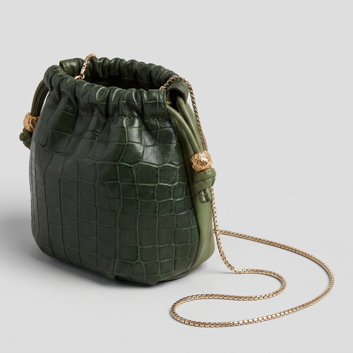 Croc-Embossed Leather Drawstring Bag