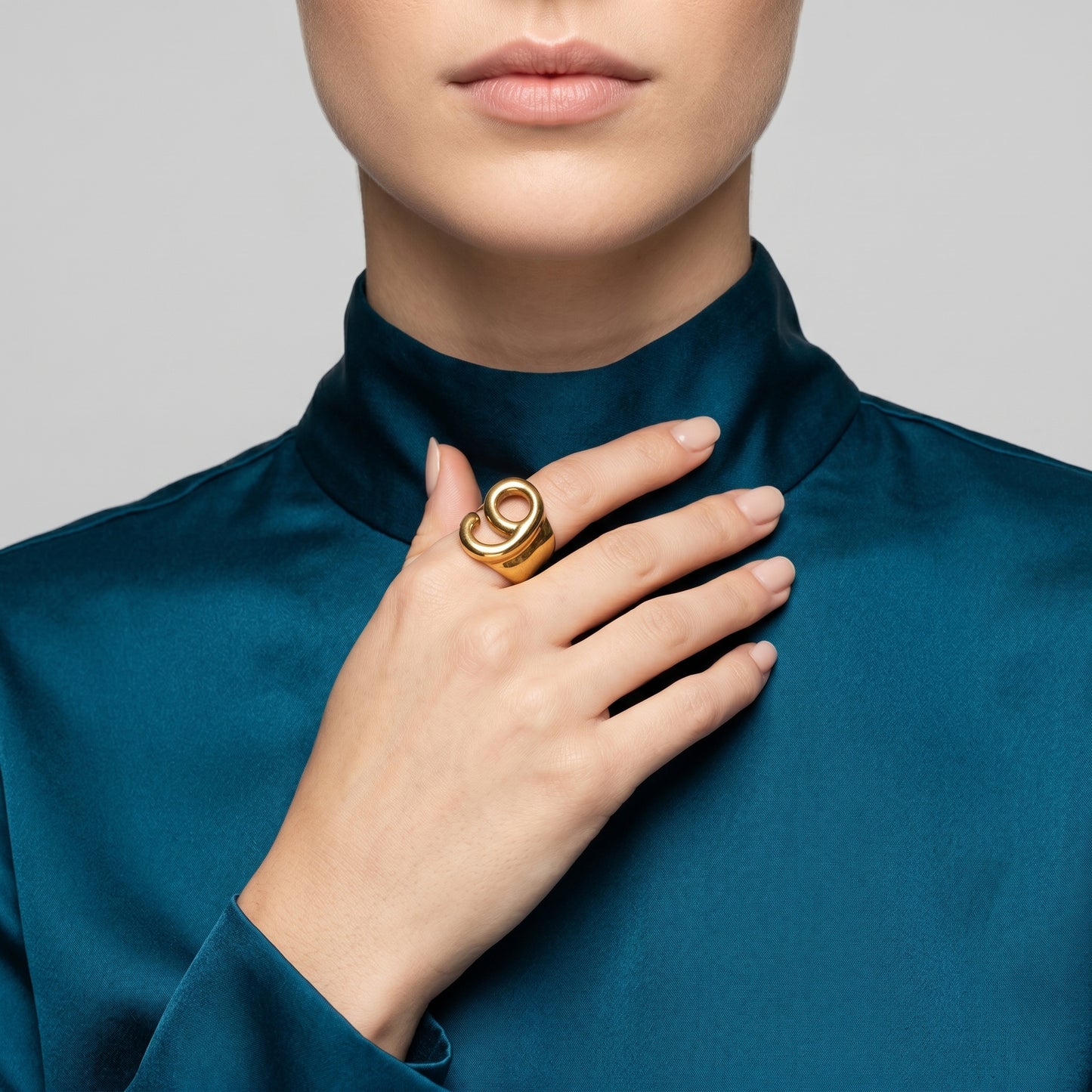Sculptural Number Nine Gold Ring