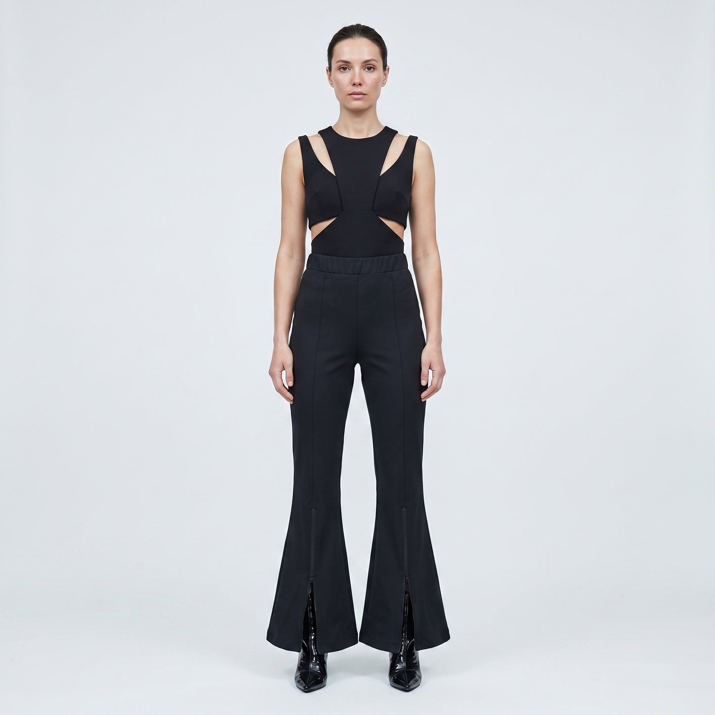 Black Zip Hem Flare Trousers