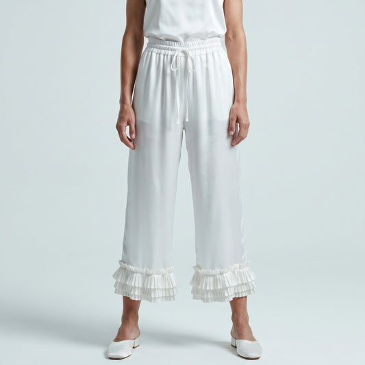 Pleated Ruffle Wide Leg Trousers