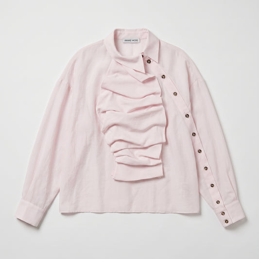 Asymmetric Ruffled Pink Blouse