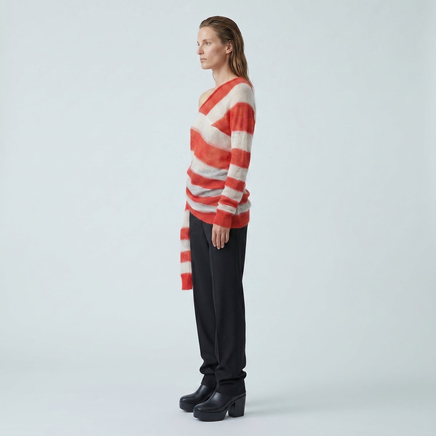 Asymmetric Striped Fine Knit Top