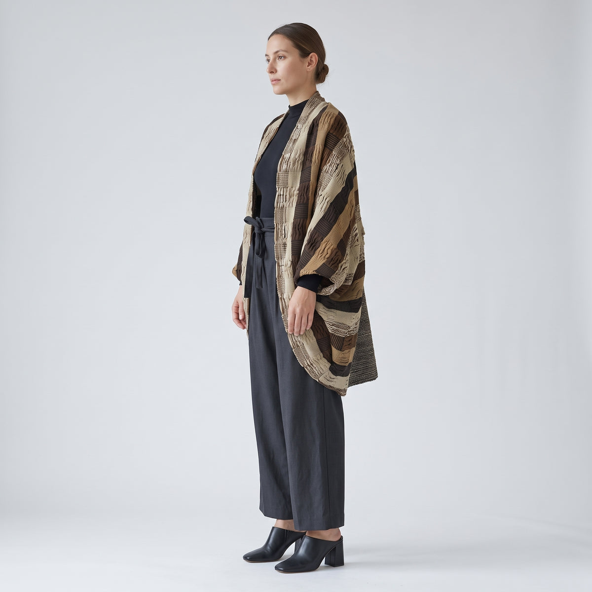 Textured Striped Open Knit Cardigan