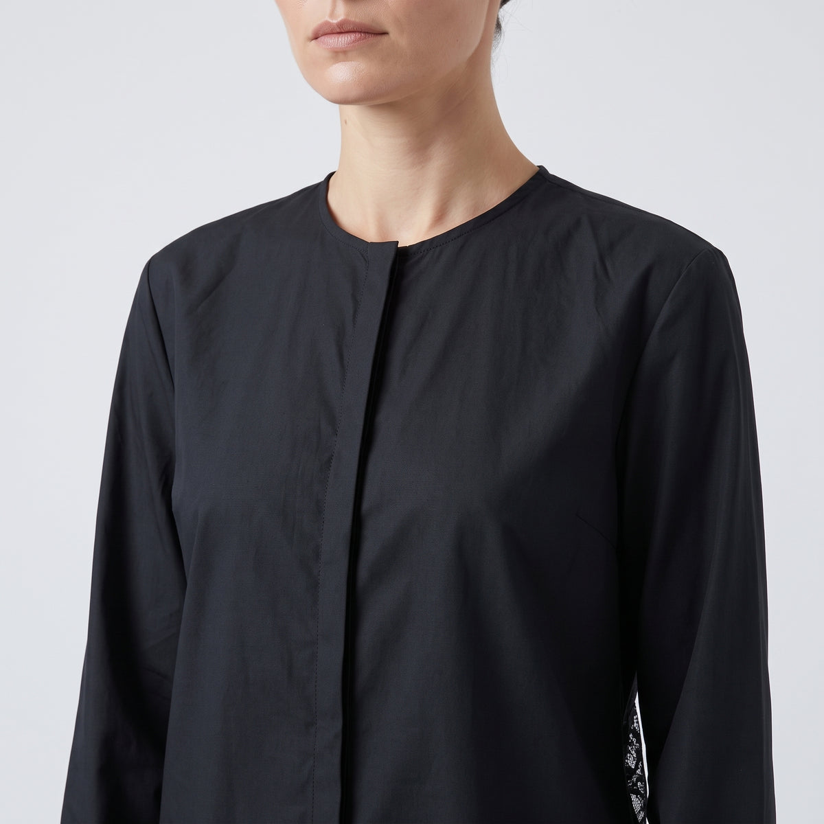 Minimalist Black Collarless Cotton Blouse