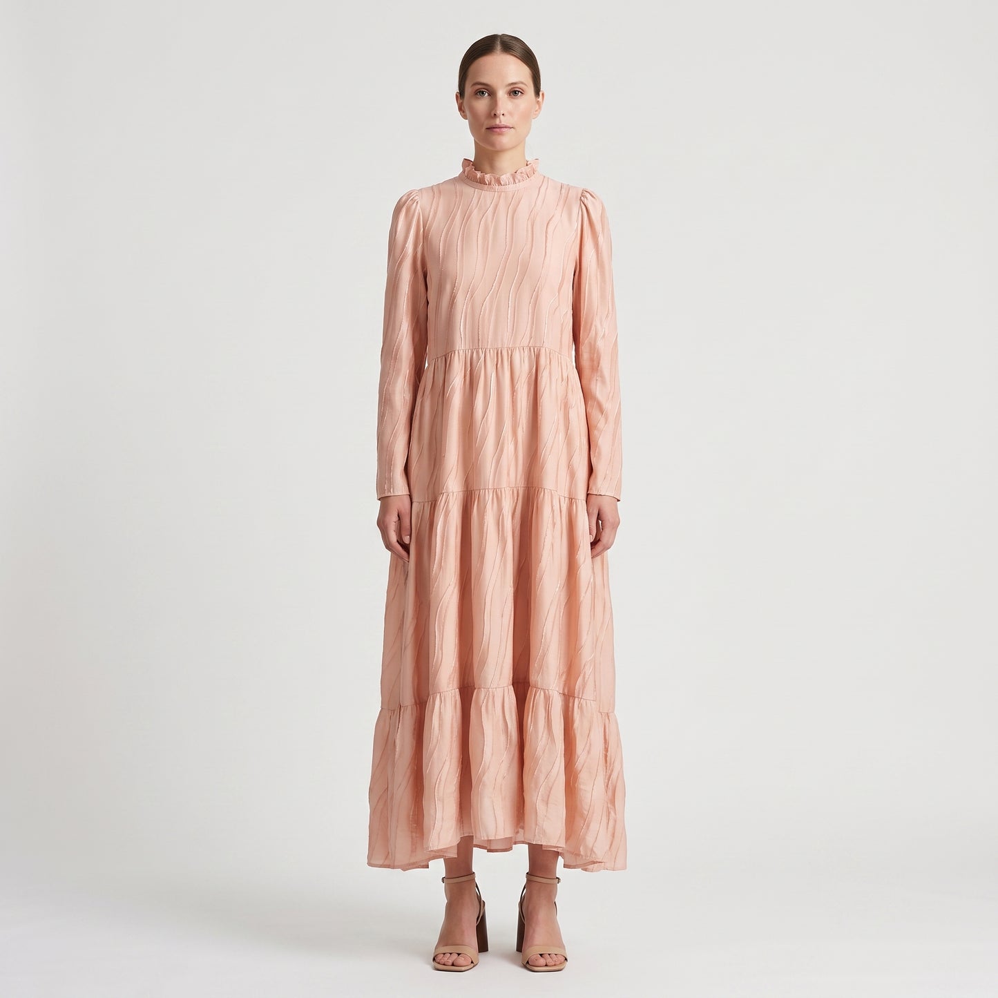 Textured Ruffled Tiered Midi Dress