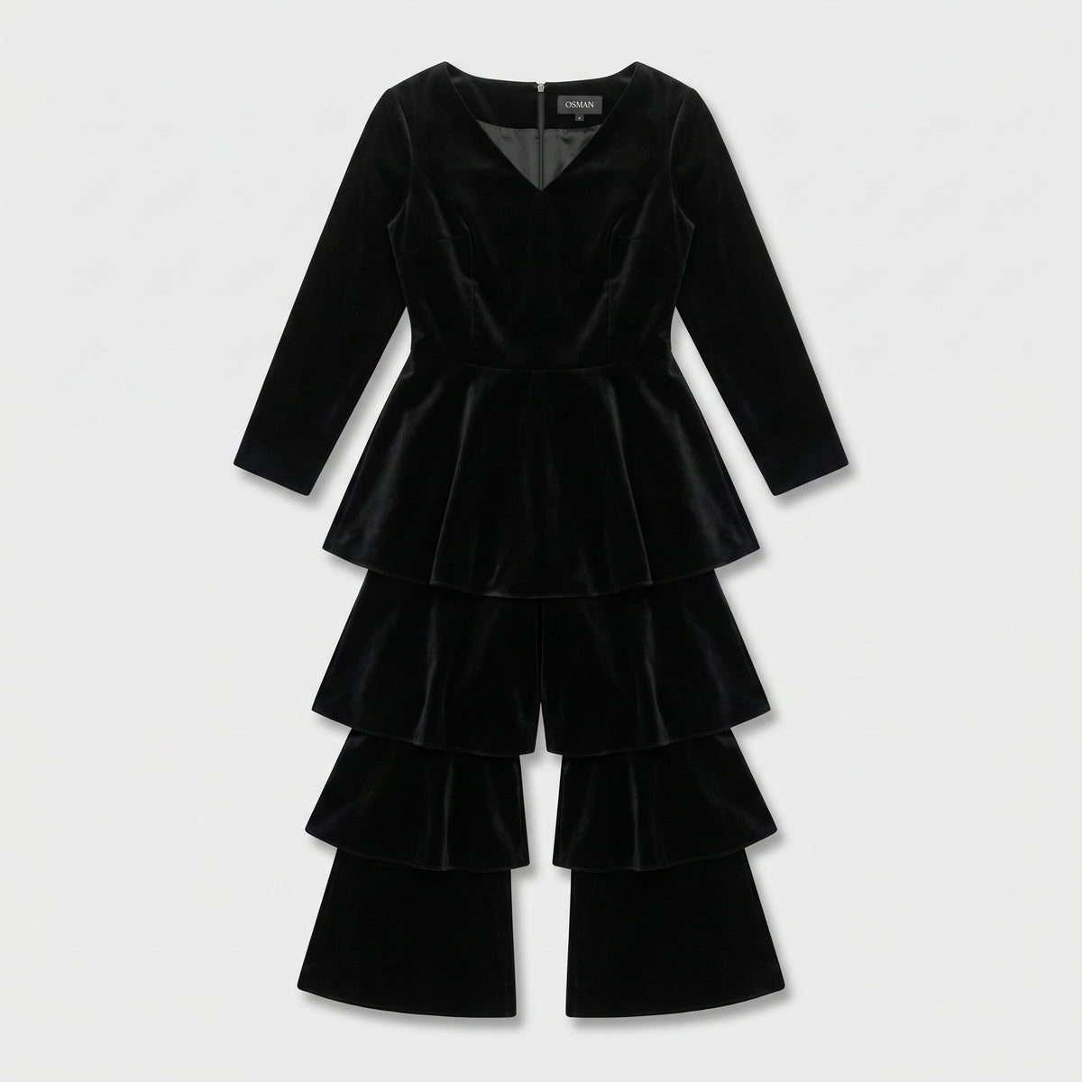 Black Tiered Velvet Jumpsuit